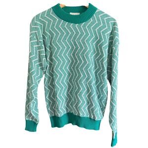 80s Vintage PENROSE | Kelly Green and White Tennis Sweater crew neck | Medium